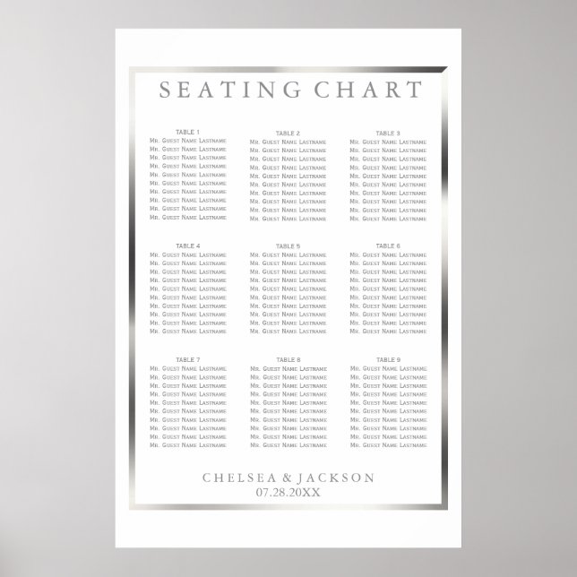 Simply Silver and White  - 9 Seating Chart (Front)