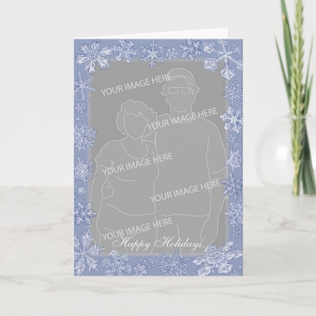 Simply Snowflake Art Custom Photo Frame Vertical 1 Holiday Card (Front)