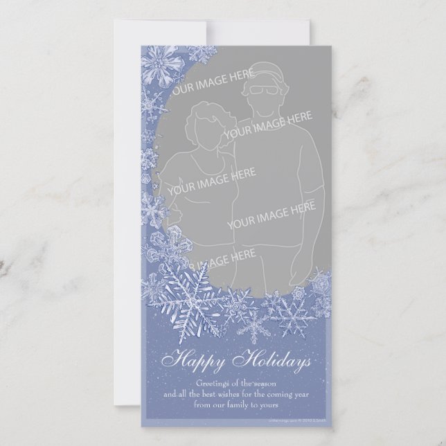 Simply Snowflake Art Custom Photo Frame Vertical 2 Holiday Card (Front)