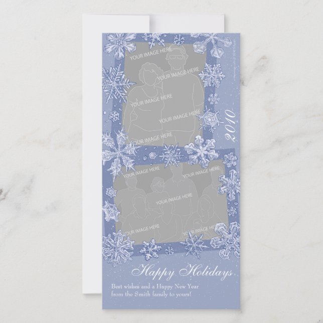 Simply Snowflakes Personalized Double Photo 2 Holiday Card (Front)