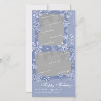 Simply Snowflakes Personalized Double Photo 2 Holiday Card