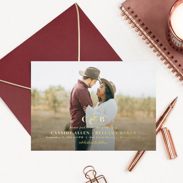 Simply Splendid FOIL Monogram Photo Wedding Invitation (Creator Uploaded)