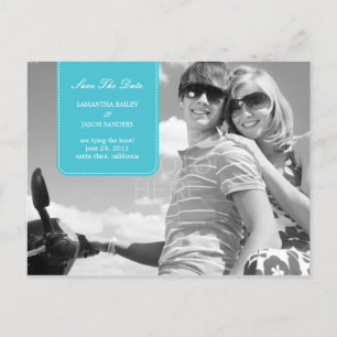 Simply Stitched Save The Date Postcard (Turquoise)