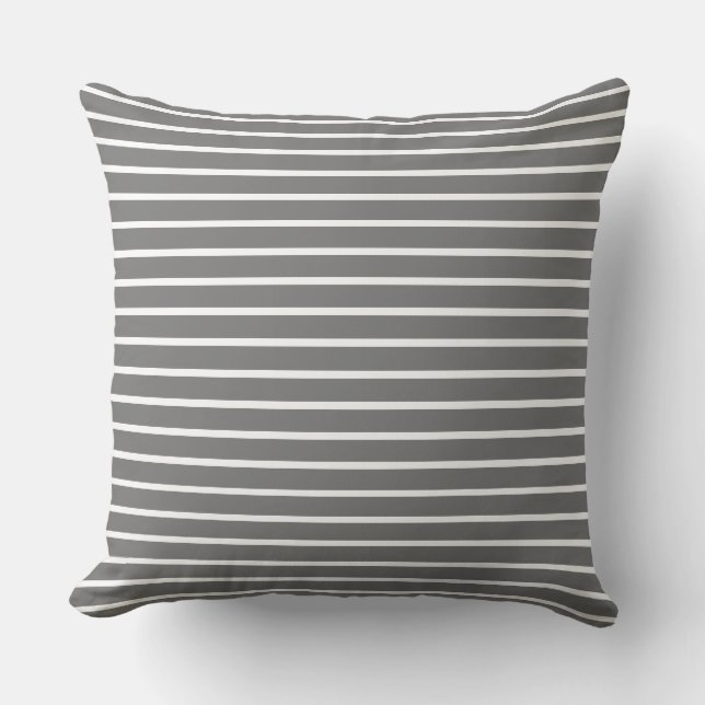 Simply Striped, medium gray and white Throw Pillow (Front)