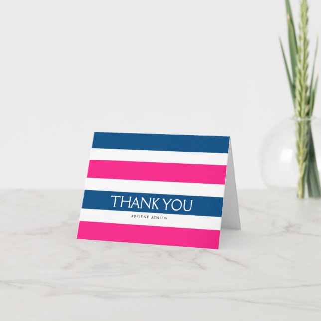 Simply Stripes Thank You Note Card / Navy Pink (Front)