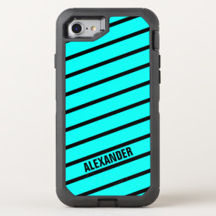 Simply Stripes turquoise + your backgr. & Name OtterBox Defender iPhone SE/8/7 Case