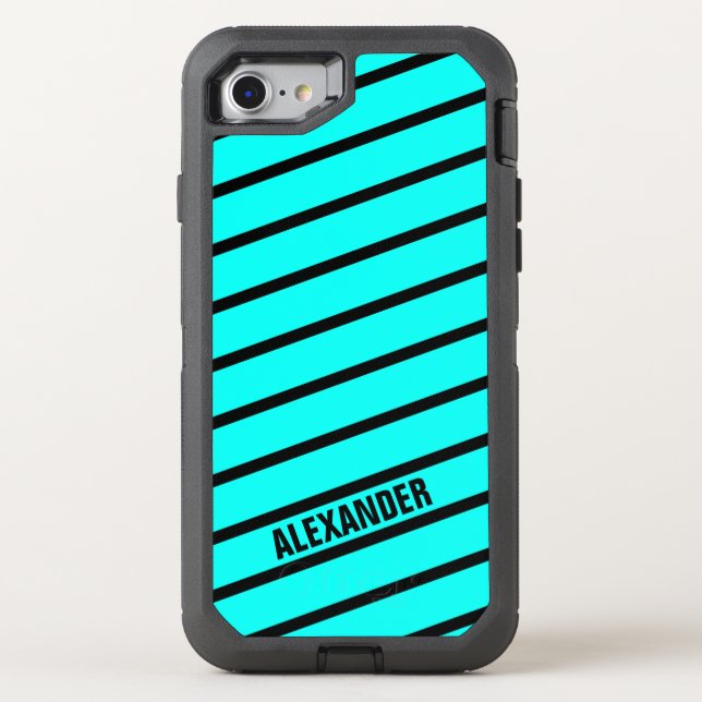 Simply Stripes turquoise + your backgr. & Name Otterbox iPhone Case (Back)