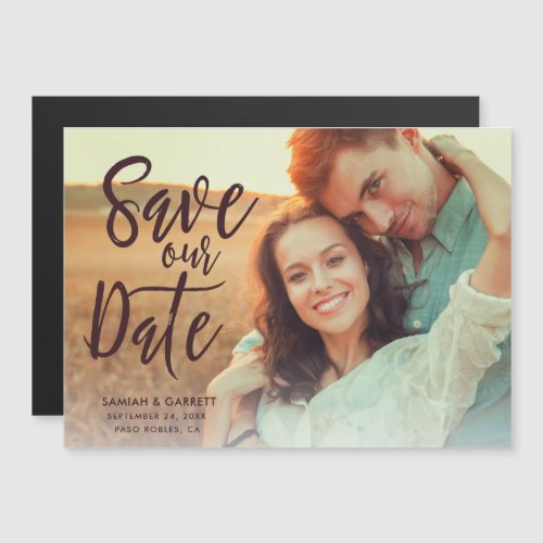 Simply Stylish Photo Save the Date  Burgundy Magnetic Invitation