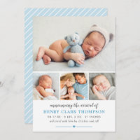 Simply Sweet Blue Baby Boy Photo Collage Birth Announcement