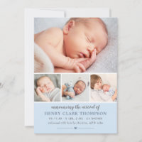 Simply Sweet Blue Baby Boy Photo Collage Birth Announcement