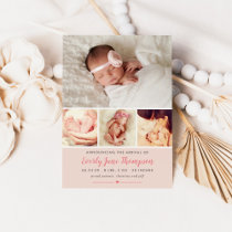 Simply Sweet Blush Baby Girl Photo Collage Birth Announcement