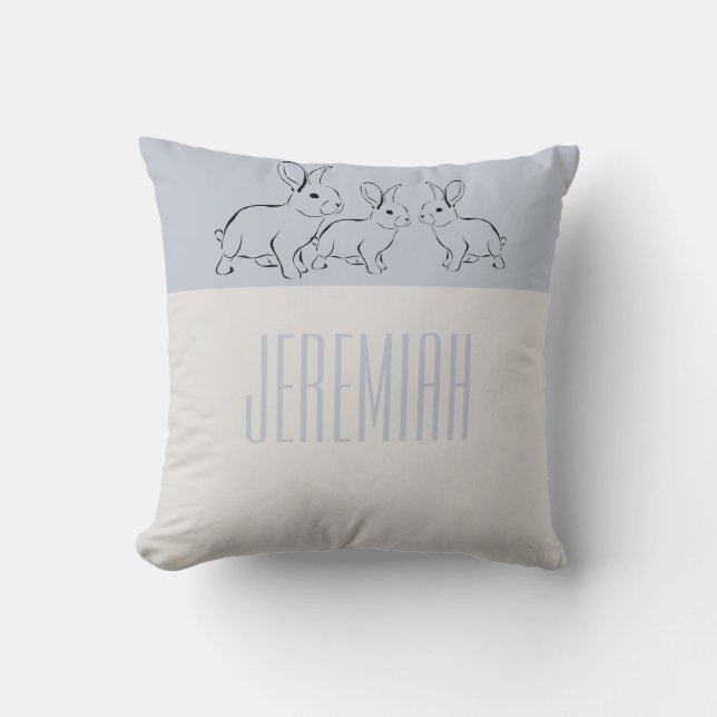 Simply Sweet Child's Blue Bunnies Personalized Throw Pillow (Front)