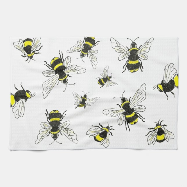 Simply Sweet: Classic White & Bumblebee Kitchen Towel (Horizontal)