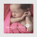 Simply Sweet Cross Christening Photo Keepsake Magnet<br><div class="desc">A beautiful design that creates a lovely keepsake for family and friends of your baby girl's special day. Features a full photo of baby and accented by a delicate pink cross in the corner.  Perfect for any religious celebration including baptism,  christening,  first communion or confirmation.</div>