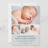 Simply Sweet Gray Baby Boy Photo Collage Birth Announcement