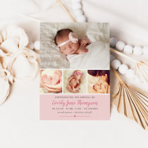 Simply Sweet Pink Baby Girl Photo Collage Birth Announcement