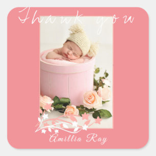 Simply Sweet Pink Baby Girl Photo  thank you Square Sticker