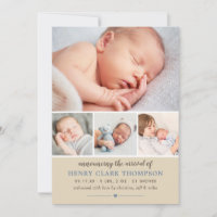 Simply Sweet Rustic Baby Boy Photo Collage Birth Announcement
