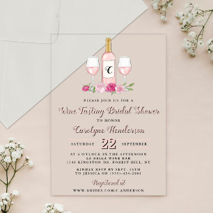 Simply Sweet Wine Tasting Bridal Shower Acrylic Invitations