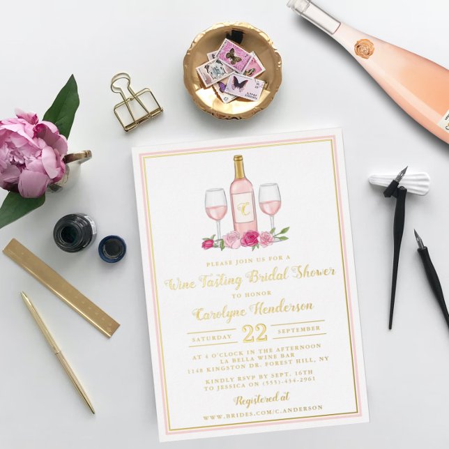 Simply Sweet Wine Tasting Bridal Shower Real Foil Invitation