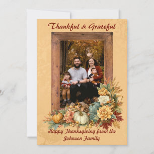 Simply Thankful Rustic Thanksgiving Photo Holiday Card