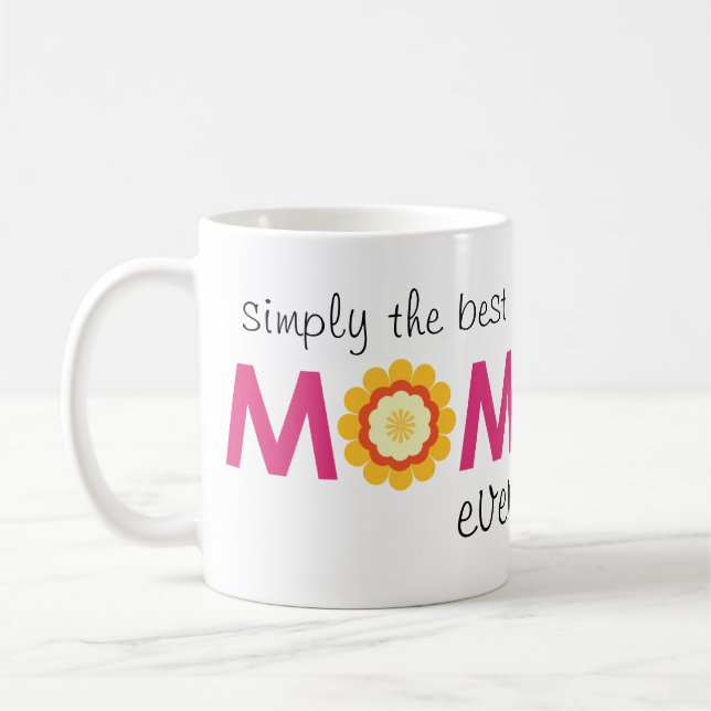 Simply the best mom ever pink flower photo heart coffee mug (Left)