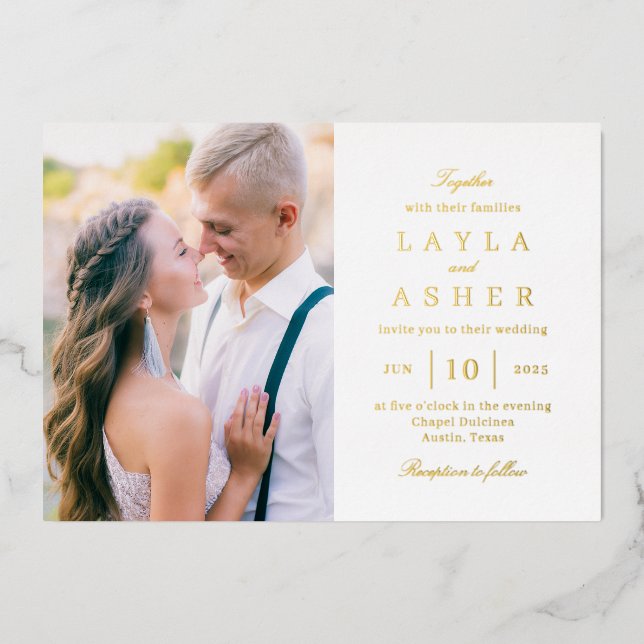 Simply United Real Foil Photo Wedding Invitation Foil Invitation (Front)