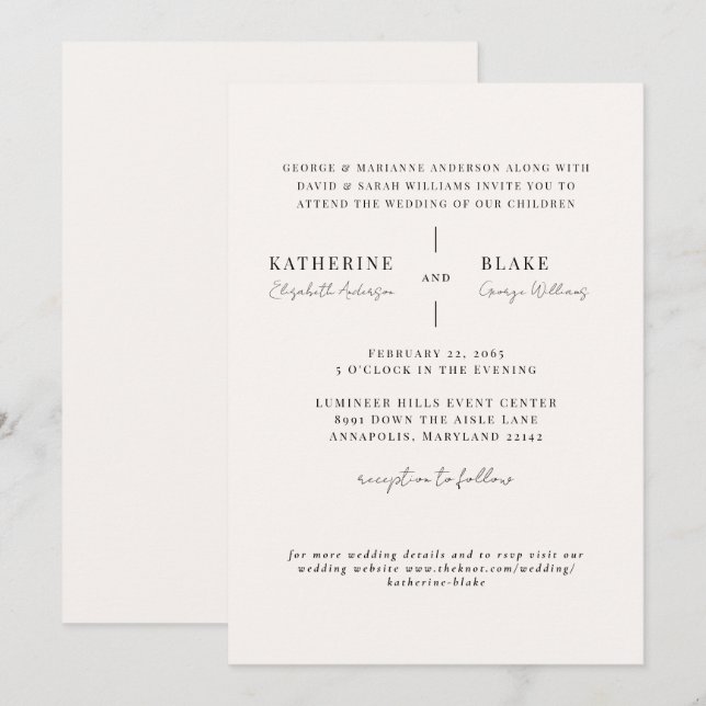 Simply Us Light Champagne Modern Website Wedding Invitation (Front/Back)