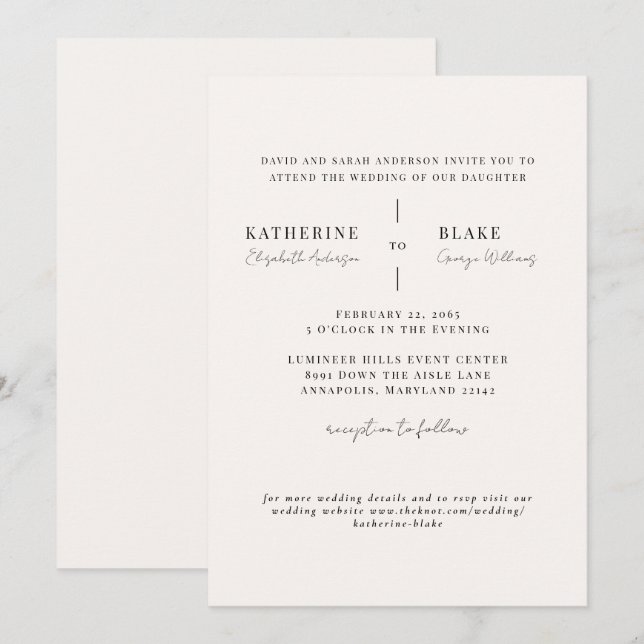 Simply Us Light Champagne Website Wedding  Invitation (Front/Back)
