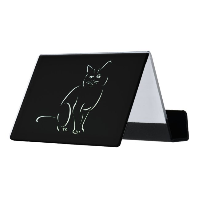 Simply White Kitty Cat Desk Business Card Holder (Angled Back)
