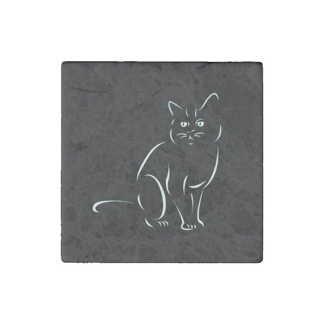 Simply White Kitty Cat Stone Magnet (Front)