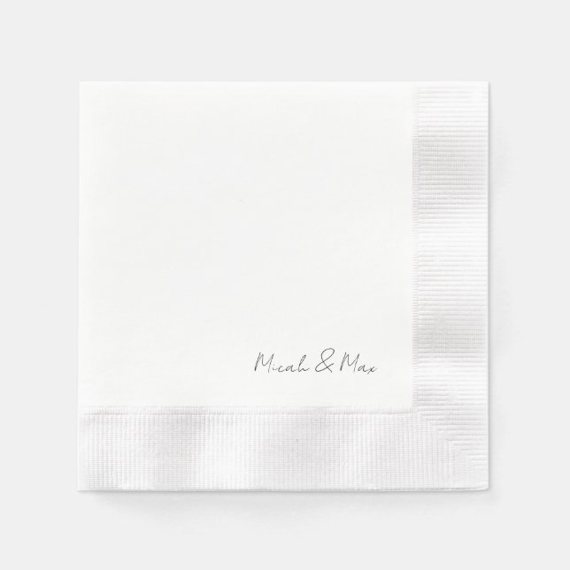 Simply White Modern Script Names Coined Napkins (Front)