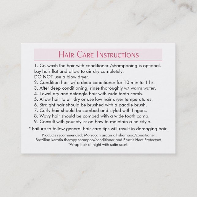 Simplybella-Hair-Care-Instructions Business Card (Back)