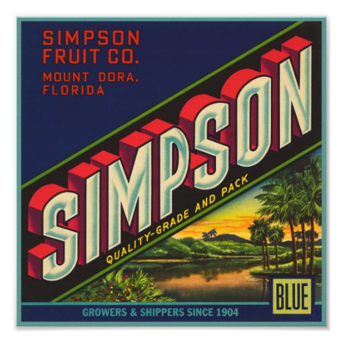 Simpson Oranges packing label Photo Print