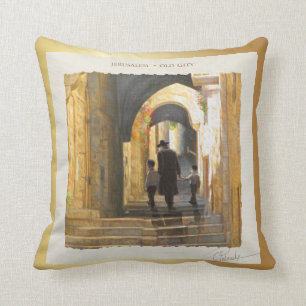 Simta Jerusalem Old City Israel Oil Painting ART Throw Pillow
