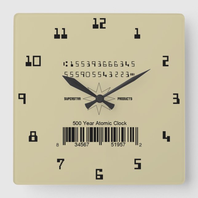 Simulated 500 Year Atomic Square Wall Clock (Front)