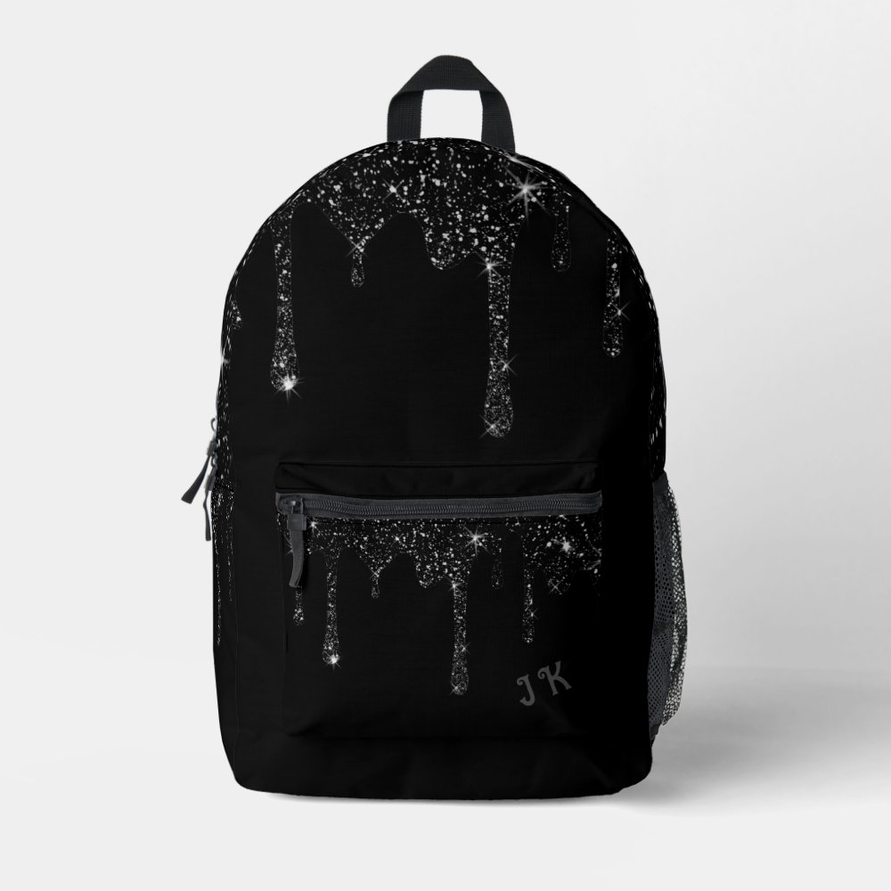 Simulated Black Dripping Glitter Effect Custom Name Printed Backpack