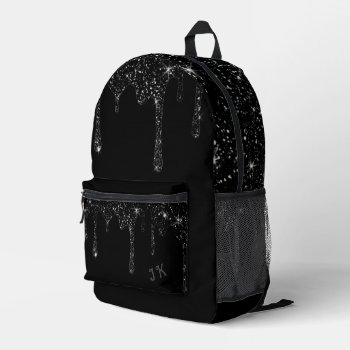 Simulated Black Dripping Glitter Effect Printed Backpack by musickitten at Zazzle