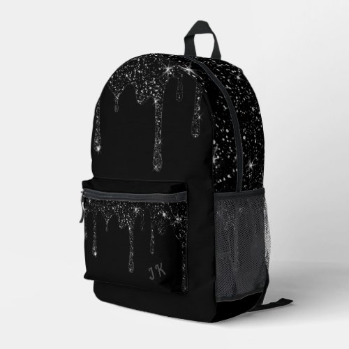 simulated black dripping glitter effect printed backpack