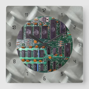 Simulated Brushed Aluminum PCB Black LED Square Wall Clock