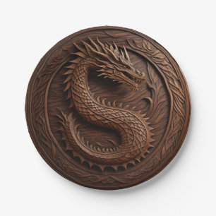 Simulated Carved Wood Dragon Paper Plates