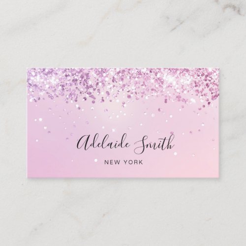 simulated chunky pink purple glitter design business card