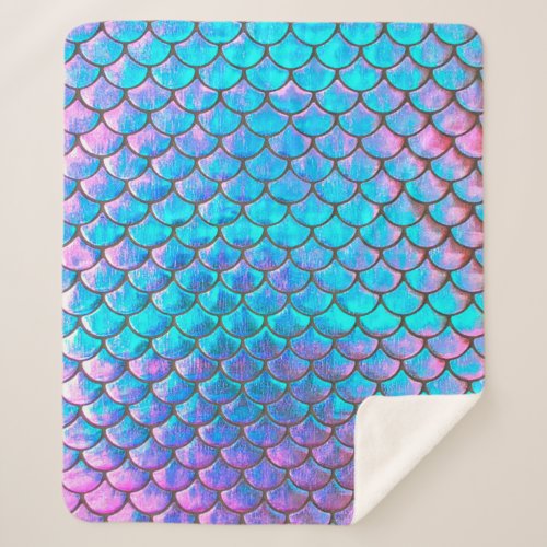 simulated faux holographic mermaid scales sherpa blanket