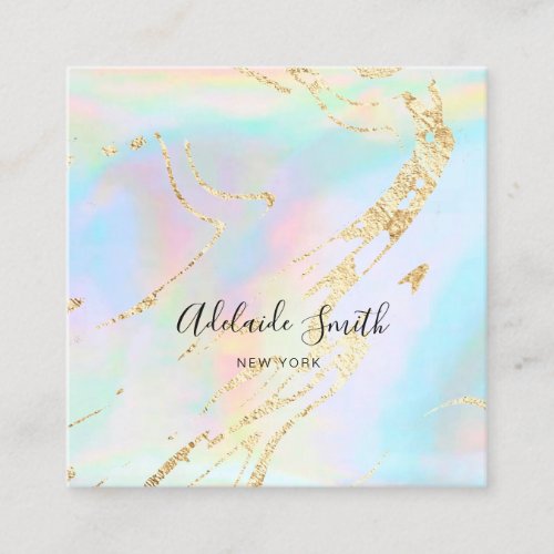 simulated foil details FAUX holographic pastels Square Business Card