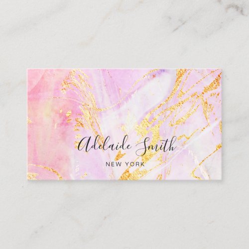 simulated foil details on pink marble business card