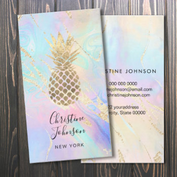 Simulated Foil Pineapple On Faux Iridescence Business Card by amoredesign at Zazzle