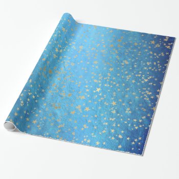 Simulated Foil Stars On Faux Blue Foil Wrapping Paper by paesaggi at Zazzle