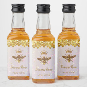 simulated glitter bee liquor bottle label