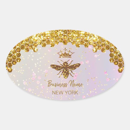 simulated glitter bee oval sticker
