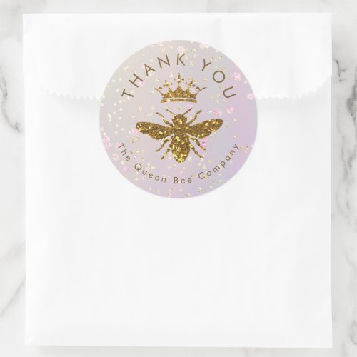 simulated glitter bee thank you classic round sticker